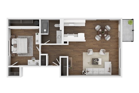 Floor plan for 1 bed, 1 bath, 736 sqft